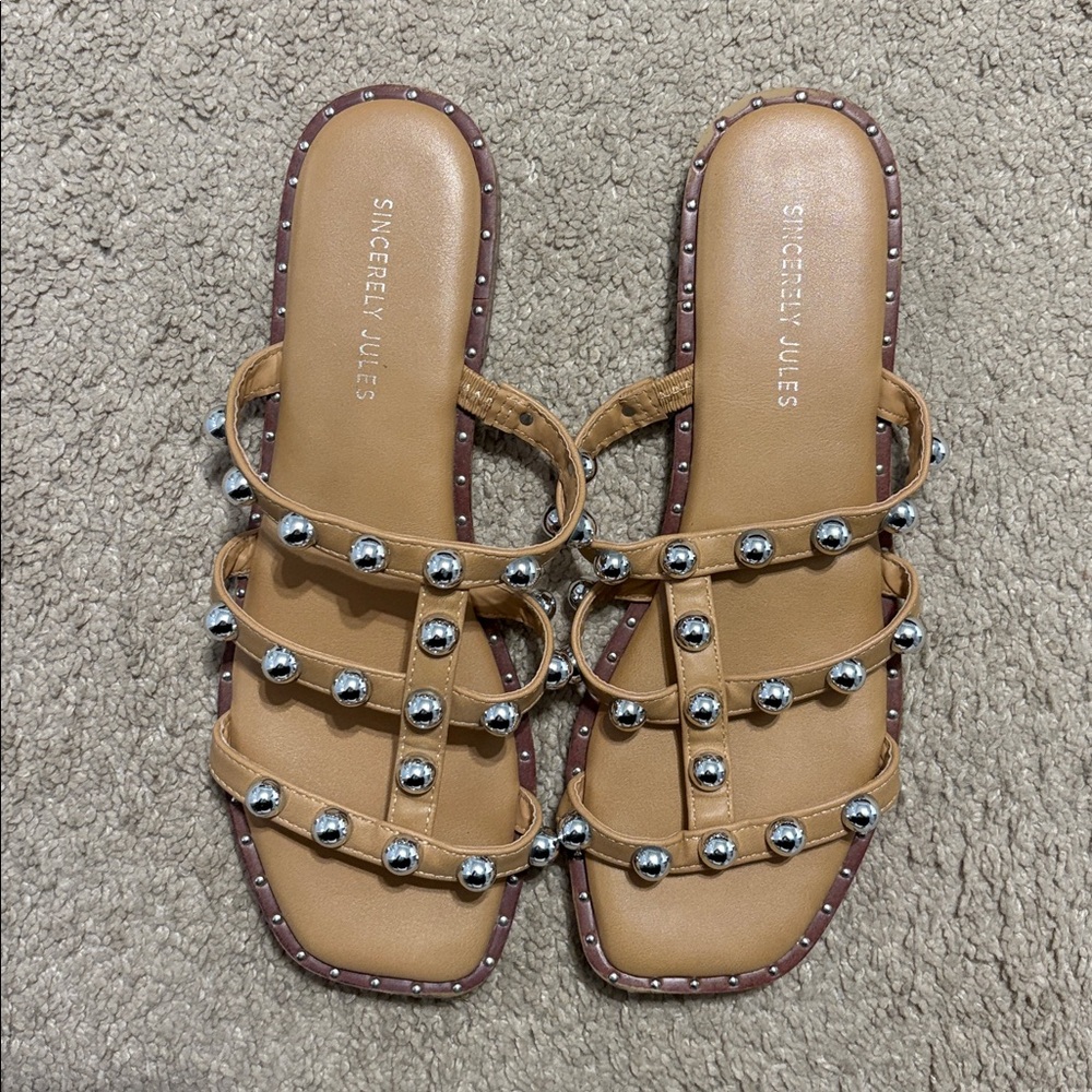 Sincerely Jules Tan Sandals with Silver Studs